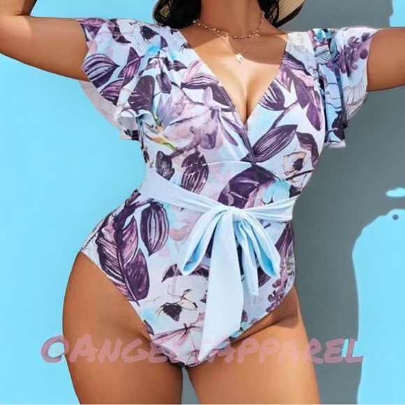 🐣Just In🆕"The Angelina"  Flutter Sleeve Deep V Swimsuit - Picture 2 of 6